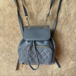 Blue Leather Quilted Mini Backpack